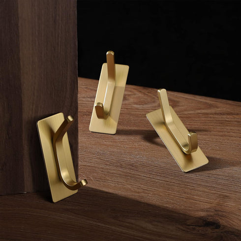 YIGII Towel Hooks/Adhesive Hooks - Brushed Gold Wall Hooks for Hanging Coat, Hat, Towel Robe Hook, Bathroom and Bedroom 4-Packs, Stainless Steel...